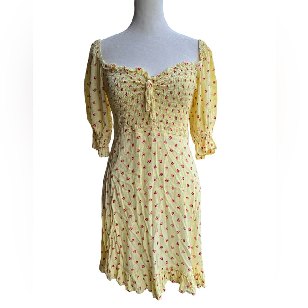 FAITHFULL THE BRAND “Sage” Yellow Floral Mini Dress in Santa Maria Dreamy Boho